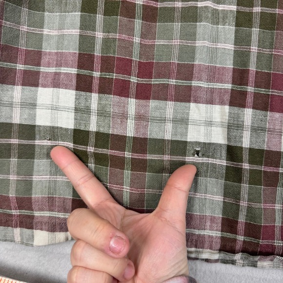 Eddie Bauer Mens Tall XL Linen Green Plaid Short Sleeve Button Down Shirt Vtg - Picture 6 of 6